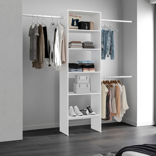 Selt Simple Walk-In Closet System with 3 Hanging Rods and 5 Open Storage Shelves, Clothes Storage Option
