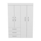 Denver Adjustable Armoire, 68" High with Rods, Double Door Cabinet, Three Drawers, Two Shelves, Compact and Space-Saving Bedroom Storage Solution for Clothes and Accessories