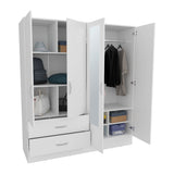 Bolton High-Capacity Bedroom Storage Armoire Freestanding Closet Console Elegant Modern Design Featuring Six Doors One Drawer Seven Interior Shelves and Hanging Rod for Complete Wardrobe Organization