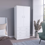 TUHOME Taly Double Door Armoire with Hanging Rod, Two Spacious Drawers and Full-Length Storage Compartment, Durable Engineered Wood Construction, Stylish Organizer for Clothes and Accessories in Modern Bedroom Spaces