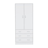 TUHOME Taly Double Door Armoire with Hanging Rod, Two Spacious Drawers and Full-Length Storage Compartment, Durable Engineered Wood Construction, Stylish Organizer for Clothes and Accessories in Modern Bedroom Spaces