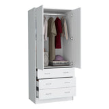 TUHOME Taly Double Door Armoire with Hanging Rod, Two Spacious Drawers and Full-Length Storage Compartment, Durable Engineered Wood Construction, Stylish Organizer for Clothes and Accessories in Modern Bedroom Spaces