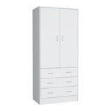 TUHOME Taly Double Door Armoire with Hanging Rod, Two Spacious Drawers and Full-Length Storage Compartment, Durable Engineered Wood Construction, Stylish Organizer for Clothes and Accessories in Modern Bedroom Spaces