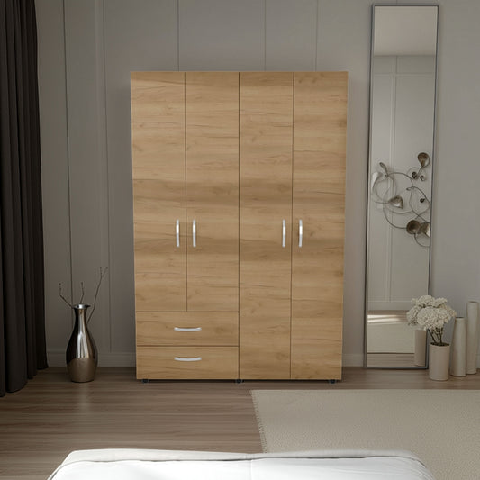 TUHOME Ankora Armoire with Four Doors, Two Spacious Drawers and Dual Hanging Rods, Multi-Compartment Storage Cabinet for Clothing, Accessories and Home Essentials, Ideal for Bedrooms, Living Rooms or Organized Entryway Spaces