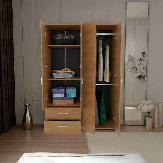 TUHOME Ankora Armoire with Four Doors, Two Spacious Drawers and Dual Hanging Rods, Multi-Compartment Storage Cabinet for Clothing, Accessories and Home Essentials, Ideal for Bedrooms, Living Rooms or Organized Entryway Spaces
