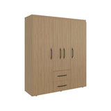 Bariloche Wardrobe with Multi-Section Storage, Three Hanging Rods, Central Open Shelving Area, Two Smooth-Glide Drawers, Metal Handles and Spacious Organization