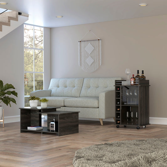 TUHOME Quincy 2-Piece Living Room Set with Storage Cabinet and Open Shelf Organizer, Modern Small-Space Furniture for Living Room, Entryway or Home Office, 35"H x 21.6"W x 16.3"D, Espresso