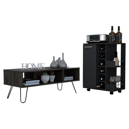 TUHOME Vassel 2-Piece Living Room Set with Storage Cabinet and Open Shelf Organizer, Modern Small-Space Furniture for Living Room, Entryway or Office, 32.32"H x 23.62"W x 14.76"D, Black/Espresso