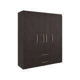 Bariloche Wardrobe with Multi-Section Storage, Three Hanging Rods, Central Open Shelving Area, Two Smooth-Glide Drawers, Metal Handles and Spacious Organization