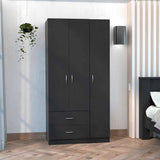 Tuhome Austral Three-Door Armoire with Double Door Hanging Cabinet, Full-Height Shelving Section, Two Spacious Storage Drawers, Modern Multi-Compartment Wardrobe for Organized Bedrooms and Versatile Home Storage