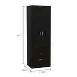 Simone Armoire, Rod, Double Door, Two Drawers, Metal Handles