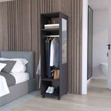 TUHOME Cluster 63-Inch Tall Open-Concept Wardrobe with Mirror, Three Storage Shelves, Hanging Rod, Casters and Side Hooks, Freestanding Clothes Organizer for Bedroom, Closet, Laundry Room or Multiroom Home Storage