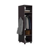 TUHOME Cluster 63-Inch Tall Open-Concept Wardrobe with Mirror, Three Storage Shelves, Hanging Rod, Casters and Side Hooks, Freestanding Clothes Organizer for Bedroom, Closet, Laundry Room or Multiroom Home Storage