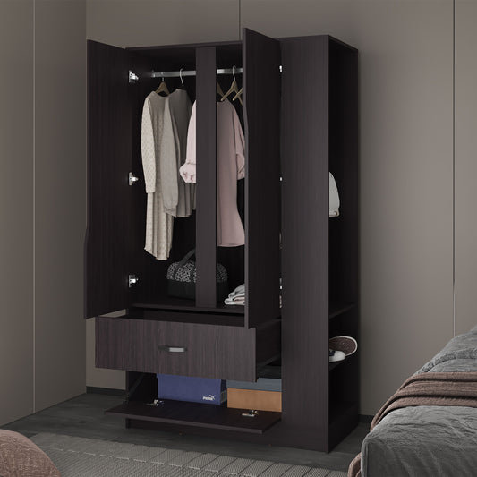 Dakota Sleek and Functional Freestanding Armoire Wardrobe Double Door Design with Spacious Interior Featuring Hanging Rod and Interior Shelving for Comprehensive Bedroom Organization