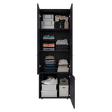 Home 3-Door Closet System with Five Interior Shelves and Hanging Rod, Freestanding Bedroom Storage Organizer, Clothes and Shoes Organizer for Utility or Laundry Rooms, Modern Wardrobe Furniture