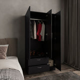 Riverside 3 Door Mirrored Armoire with Two Drawers, Four Shelves, and Hanging Rod