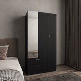 Riverside 3 Door Mirrored Armoire with Two Drawers, Four Shelves, and Hanging Rod