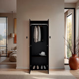Home 2-Door Closet System Armoire with Hanging Rod and Storage Shelf, Modern Bedroom Organization Storage, Space-Saving Wardrobe for Jackets, Dresses, and Folded Garments in Contemporary Bedrooms