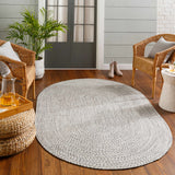 Cream Charcoal Braided Faux Jute Outdoor Rug