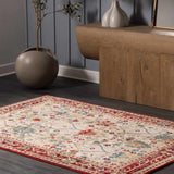 Neola White/Red Damask Area Rug