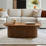 Oval Modern Wood Coffee Center Table with Hidden Storage