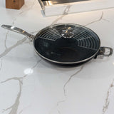 CXD Dual Ceramic Layer, Diamond Reinforced Nonstick  Wok with Lid and Rack - 12.5" (32 cm), 5.3 QT (5 L) | Made in Switzerland