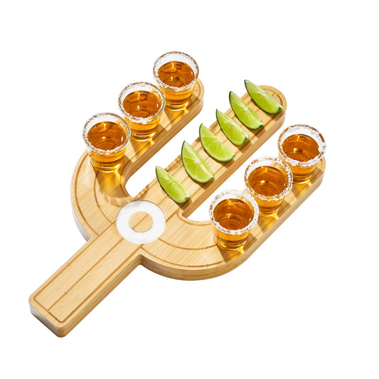 Cactus Tequila Tray & Shot Glasses Set - Tequila Gifts & Mexican Gifts
