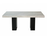 Camila Marble Dining Group (Table & 4 Blue Velvet Side Chairs) Black and Silver Side Chairs Can Be Added Optionally