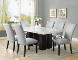 Camila Marble Dining Group (Table & 4 Blue Velvet Side Chairs) Black and Silver Side Chairs Can Be Added Optionally