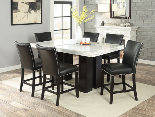 Camila 7 Piece Rectangular White Marble Top Counter Dining Set (Counter Table & 6 Counter Chairs)