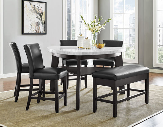 Carrara 6-Piece Marble Counter Dining Set (Table, Storage Bench & 4 Counter Chairs)