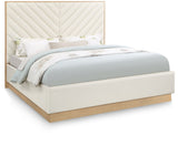 Casa Luxurious Vegan Leather King Bed with Chevron Tufting and Natural Finish for Modern Elegance