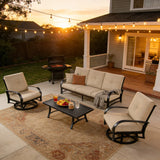 Chamber 4 Pieces Aluminum Patio Conversation Sofa Sets with Sunbrella® Cushions