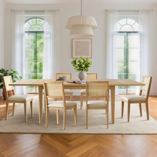 Chandler & Monica Solid Wood Rectangular Extendable Dining Table Set for 6 (7-Piece)