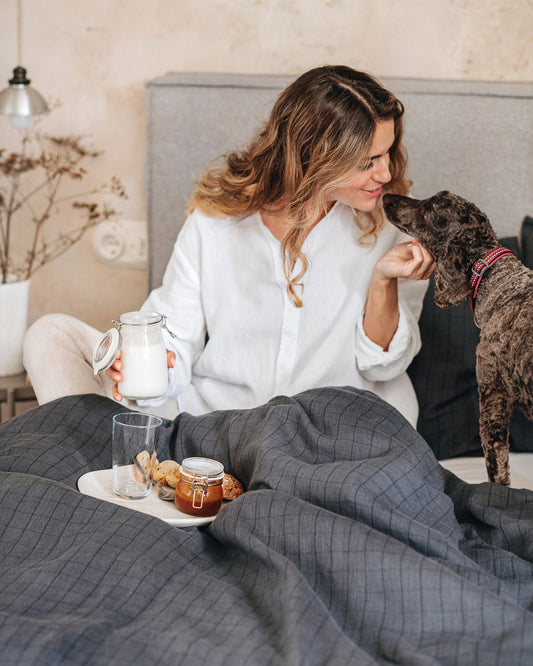 Charcoal windowpane linen duvet cover