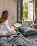 Charcoal windowpane linen duvet cover