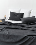 Charcoal windowpane linen sheet set