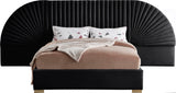 Cleo Luxurious Velvet Bed with Elegant Channel-Tufted Headboard and Chic Gold Steel Legs