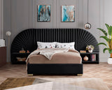 Cleo Luxurious Velvet Bed with Elegant Channel-Tufted Headboard and Chic Gold Steel Legs