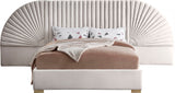 Cleo Luxurious Velvet Bed with Elegant Channel-Tufted Headboard and Chic Gold Steel Legs