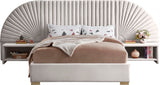 Cleo Luxurious Velvet Bed with Elegant Channel-Tufted Headboard and Chic Gold Steel Legs