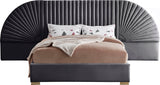 Cleo Luxurious Velvet Bed with Elegant Channel-Tufted Headboard and Chic Gold Steel Legs
