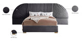 Cleo Luxurious Velvet Bed with Elegant Channel-Tufted Headboard and Chic Gold Steel Legs