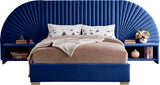 Cleo Luxurious Velvet Bed with Elegant Channel-Tufted Headboard and Chic Gold Steel Legs