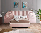 Cleo Luxurious Velvet Bed with Elegant Channel-Tufted Headboard and Chic Gold Steel Legs