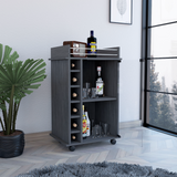 Tuhome Dukat Bar Cart with Two Shelves, Six Built-In Wine Racks, Four Casters, Modern Storage Solution for Kitchen or Dining Room