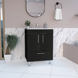 Tuhome Velloc Single Bathroom Vanity with Double Door Cabinet, Spacious Lower Drawer, Ergonomic Compact Design, Superior Top Surface and Moisture-Resistant Construction, Modern White Vanity for Organized Bathrooms