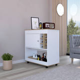 Tuhome Camelia Bar Cart with Lower Panel, Six Bottle Cubbies, One Spacious Cabinet, Functional Serving Station for Home Bars Dining Rooms and Entertainment Spaces with Modern Storage for Bottles Glassware and Accessories