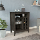Essential Bar Cabinet with Open Display Shelf, Built-In Wine Rack Cubbies, Smooth-Glide Storage Drawer and Spacious Top Surface for Elegant Home Entertaining, Beverage Organization and Modern Bar.