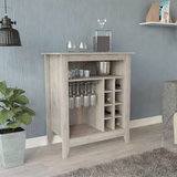 Essential Bar Cabinet with Open Display Shelf, Built-In Wine Rack Cubbies, Smooth-Glide Storage Drawer and Spacious Top Surface for Elegant Home Entertaining, Beverage Organization and Modern Bar.